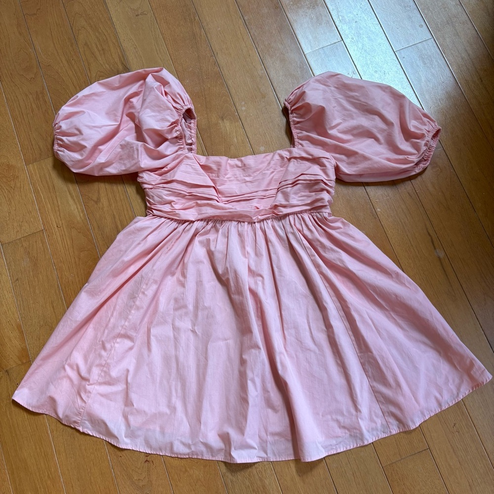 Abercrombie & Fitch Pink Puff Sleeve Babydoll Mini Dress Large Petite Romantic - Picture 7 of 14